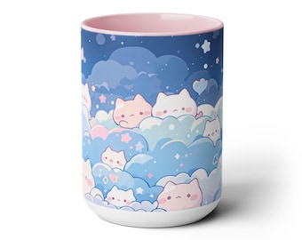 Taza de gato soñador kawaii, linda taza estética, linda taza pastel, linda taza de gato chibi, taza pastel regalo para cumpleaños, baby shower, aniversario