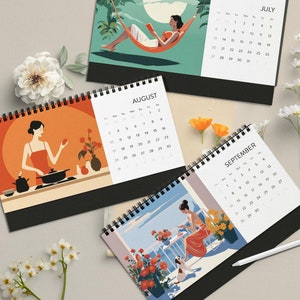 Aesthetic Woman Desk Calendar 2025, Cute 2025 Desk Calendar, Kawaii Desk Calendar 2025, Cute Woman 2025 Calendar, Aesthetic Desk Calendar