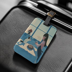 Kawaii Anime Girl Luggage Tag, Cute Travel Tag, Kawaii Baggage Tag, Travel Accessories, Suitcase Identifier, Aesthetic Style Bag Tag