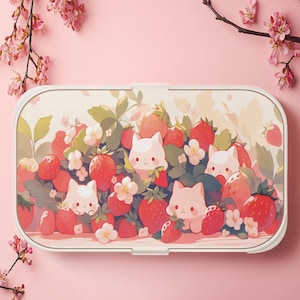 Kawaii Strawberries Bento Box, Kawaii Lunchbox, Cute Bento Box, BPA-Free Eco Friendly, Kawaii Food Container for School, Office & Picnic
