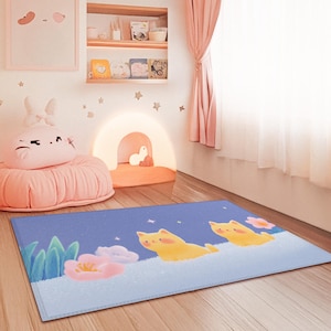 Cute Cat 36&quot;x 24&quot; Rug, Kawaii Anime Rug, Kawaii Rug, Cute Anime Floor Mat for Room Decor, Housewarming Gift, Kid Room, Kawaii Bedroom Decor