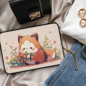 Funda para portátil Kawaii Red Panda de 13" y 15" – Bonita funda floral para MacBook, suave funda de forro polar kawaii para estudiantes y regalo, un bonito regalo tecnológico.