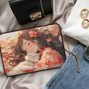 Kawaii Anime Girl Laptop Sleeve 13&quot; 15&quot; – Cute Ancient Style MacBook Sleeve with Cat, Soft Protective Laptop Bag for Anime Lovers & Gifts