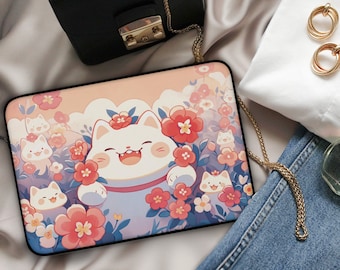 Kawaii Cat Laptop Sleeve 13" 15", Cute Anime Cat Style Laptop Bag, Soft Protective Cover Sleeve for Laptop, Tablet, MacBook & iPad