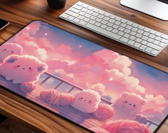 Kawaii Pink Clouds Desk Mat, Cute Large Mouse Pad, Kawaii Anime Desk Mat Cute for Gamer & Desk Decor, Kawaii Pink Mouse Pad, Cute Desk Pad