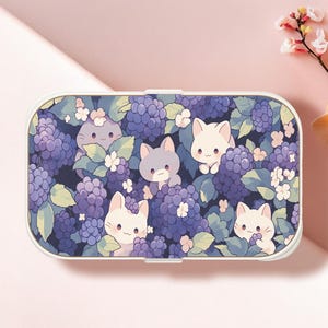 Kawaii Cat Bento Box, Cute Cats Lunchbox, Cute Purple Bento Box, BPA-Free Eco Friendly Kawaii Food Container for School, Office & Picnic