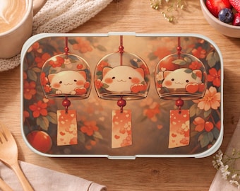 Fiambrera con campanillas de viento Kawaii para niños y adultos, lonchera con diseño de gato adorable, recipiente ecológico sin BPA para alimentos, ideal para la escuela, la oficina o picnics.