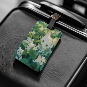 Kawaii Cats & Nature Luggage Tag, Cute Travel Tag, Baggage Tag, Travel Accessories, Suitcase Identifier, Anime Style Bag Tag