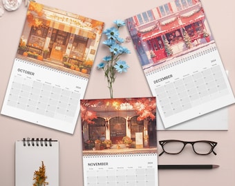 Kawaii Coffee Shops & Flower Boutique Calendar 2024 | Kawaii Calendar 2024 | Cute Wall Calendar 2024 | Cute 2024 Calendar | Cute Calendar