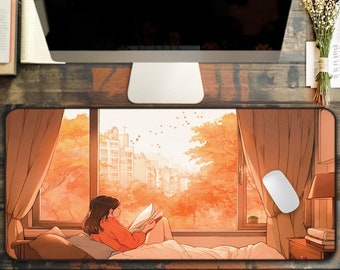 Chilling Lofi Room Desk Mat, Cute Large Mouse Pad, Desk Mat Cute, Lofi Mouse Pad Desk Mat for Gaming & Desk Decor, Cute Lofi Desk Pad