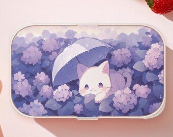 Kawaii Hydrangea Kitty Bento Box, Cute Kitty Lunch Box, BPA-Free Eco Friendly Food Container, Bento Box for School, Office & Picnic