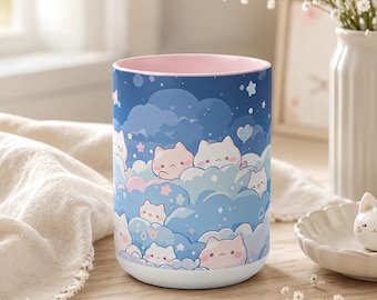 Mug Chat Rêveur Kawaii, Mug Esthétique Mignon, Mug Pastel Mignon, Mug Chat Chibi Mignon, Mug Pastel Cadeau pour Anniversaire, Baby Shower, Anniversaire de Mariage