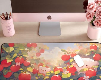 かわいいアップルガーデンデスクマット、かわいい大型マウスパッド、ゲーマーやデスクの装飾に最適なアニメスタイルのデスクマット、かわいいマウスパッド、かわいいデスクパッド
