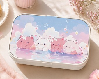 Boîte à bento Kawaii Chats Pastel, jolie boîte à lunch rose et bleue à motifs de chats, contenant alimentaire portable écologique sans BPA pour l'école, le bureau et les pique-niques