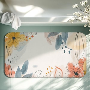 Aesthetic Floral Bath Mat – Kawaii Bathroom Rug with Pastel Flowers, Soft Memory Foam, Non-Slip Bathroom Decor, Cozy Botanical Bath Rug