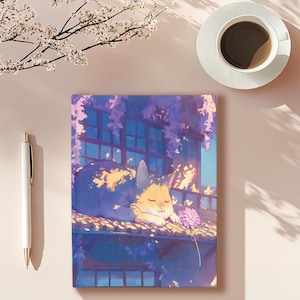 Kawaii Cat Journal – Cute 5x7&quot; Hardcover Notebook with Ruled or Blank Pages, Aesthetic Purple Diary, Kawaii Cat Notebook, Kawaii Journal