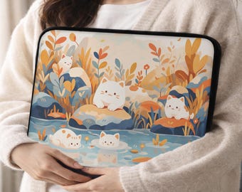 Kawaii Katze Laptoptasche 13 "-15", Süße Natur Laptoptasche, Pastell Computertasche, für Macbook, Tablet & iPad