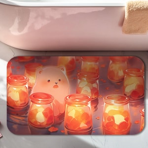 Kawaii Anime Bath Mat – Cute Bear Bathroom Rug, Soft Memory Foam Mat, Non-Slip Bathroom Mat, Kawaii Bathroom Decor, Kawaii Aesthetic Rug,