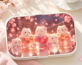 Kawaii Sakura Bento Box, Cute Lunch Box, BPA-Free Eco Friendly, Wooden Lid Portable Food Container for School, Office, Picnic