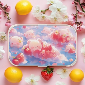 Kawaii Strawberries Bento Box, Cute Bear Designs Lunch Box, BPA-Free Eco Friendly Food Container for School, Office, Picnic & Gifts