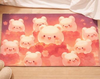 Kawaii Bear Rug 36"x24" - Soft Polyester Chenille Cute Area Rug for Bedroom, Kids, Dorm, Cozy Housewarming Gift, Kawaii Room Decor