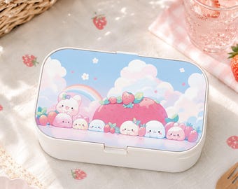 パステルストロベリー弁当箱、かわいいレインボーランチボックス、かわいい弁当箱、BPAフリー、環境に優しい、学校、仕事、ピクニック用食品容器