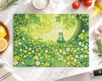 Green Frog Glass Cutting Board, Tempered Glass Kitchen Board, Cottagecore Tempered Glass Serving Platter, Housewarming Gift