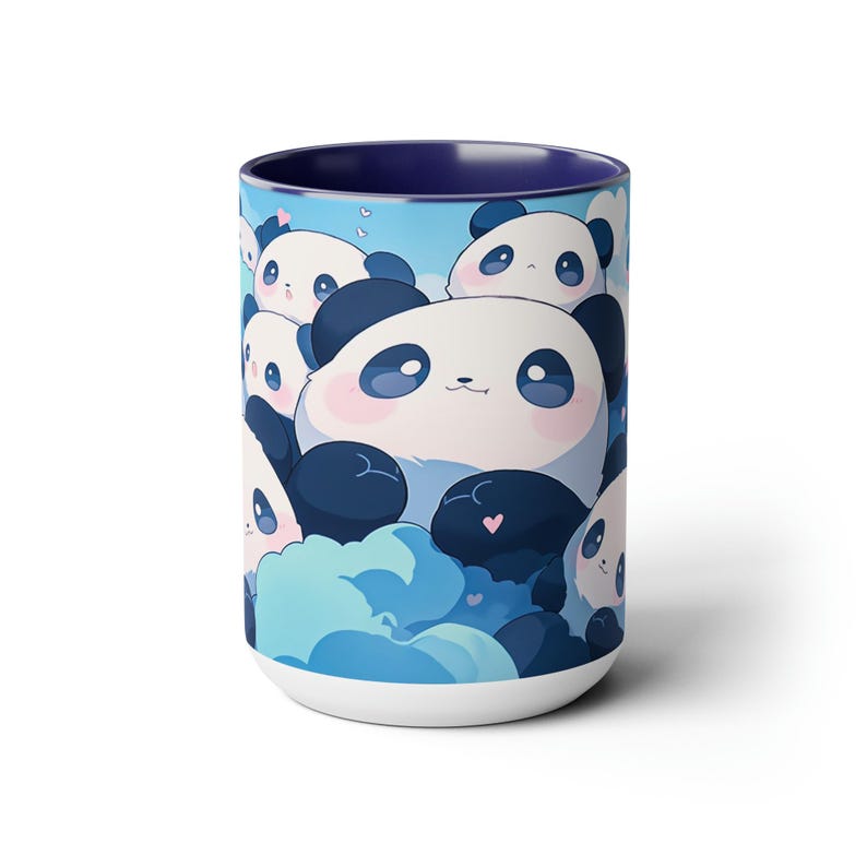 Kawaii mok panda 15oz, schattige mok esthetiek, keramische koffiekop blauwe panda, theemok pastelkleurige dieren, mok cadeau pandaminnaar, kopje schattige panda afbeelding 9