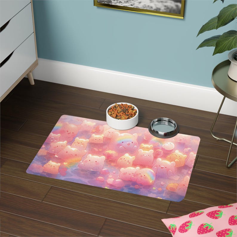 Kawaii Cat & Dog Feeding Mat 12"x18" – Cute Gummy Bear Pet Food Mat in Pink, Non-Slip Bowl Mat, Gift for Kawaii Pet Lover, Cute Pet Supplies image 3