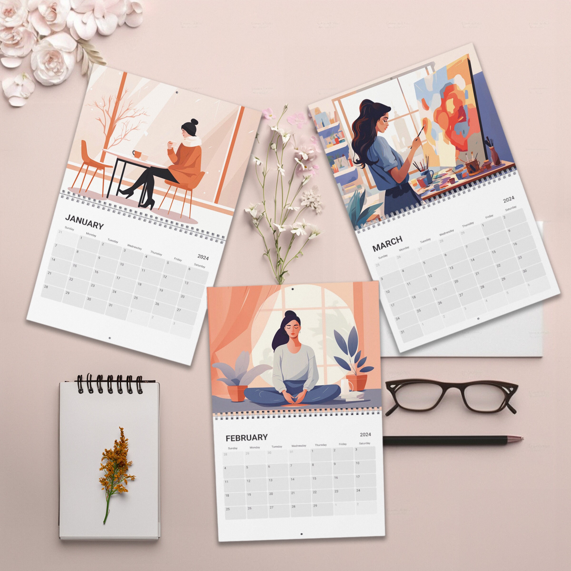 Aesthetic Woman Living Alone Calendar 2024 sold by Kit Fisto SKU