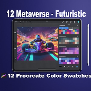12 Metaverse Futuristische Procreate Farbmuster | 360 Digitale Kunst iPad Procreate Farben | Metaverse Digital Procreate Paletten