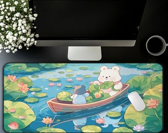 かわいいアニメデスクマット：緑の池のマウスパッド - 大型ゲーミング