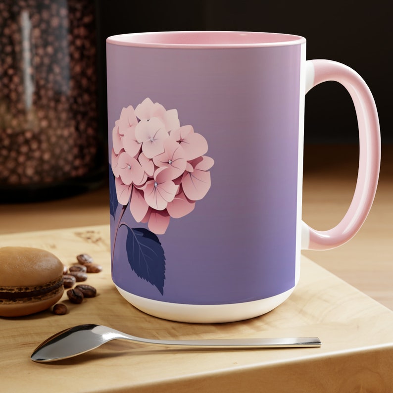 アジサイの花が咲く美しいマグカップ、セラミックコーヒーカップ15オンス、かわいいマグカップ、パテルフローラルマグカップ、誕生日や記念日のギフト 画像 3