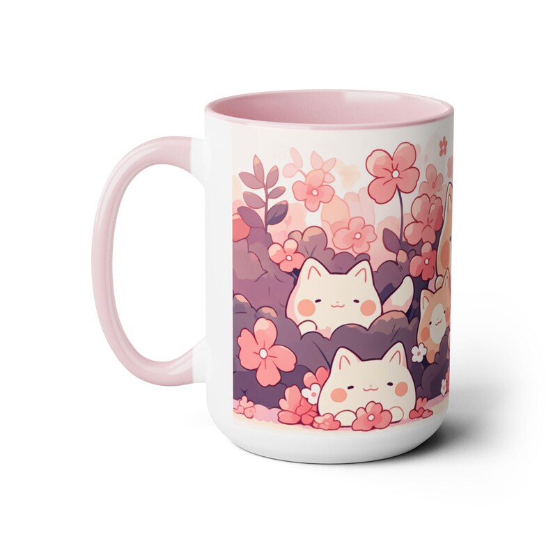 Taza Kawaii Sakura y Gato de 15 oz, Taza de Café de Cerámica, Taza Estética Linda, Taza Pastel, Regalo para Cumpleaños y Amantes de los Gatos imagen 8