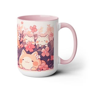Taza Kawaii Sakura y Gato de 15 oz, Taza de Café de Cerámica, Taza Estética Linda, Taza Pastel, Regalo para Cumpleaños y Amantes de los Gatos imagen 9