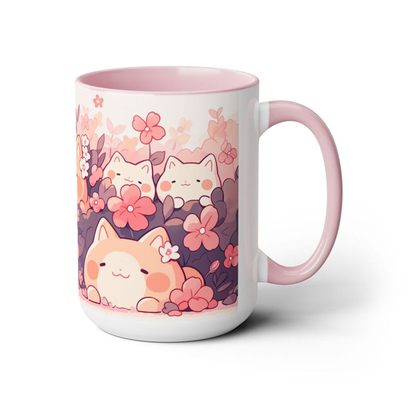 Taza Kawaii Sakura y Gato de 15 oz, Taza de Café de Cerámica, Taza Estética Linda, Taza Pastel, Regalo para Cumpleaños y Amantes de los Gatos imagen 9