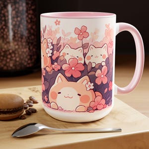 Taza Kawaii Sakura y Gato de 15 oz, Taza de Café de Cerámica, Taza Estética Linda, Taza Pastel, Regalo para Cumpleaños y Amantes de los Gatos imagen 7