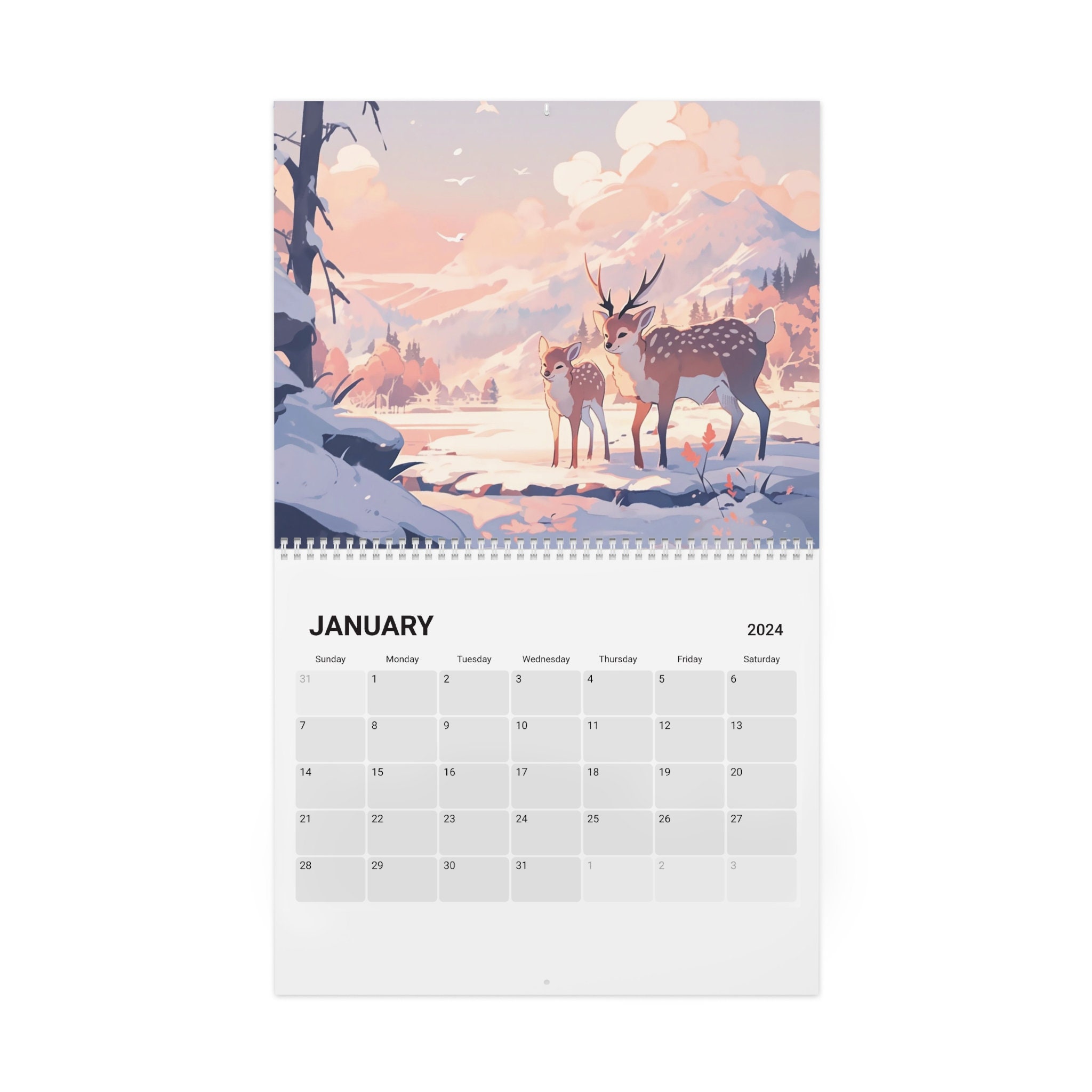 Kawaii Nature Scenes 2024 Calendar, Anime Decor