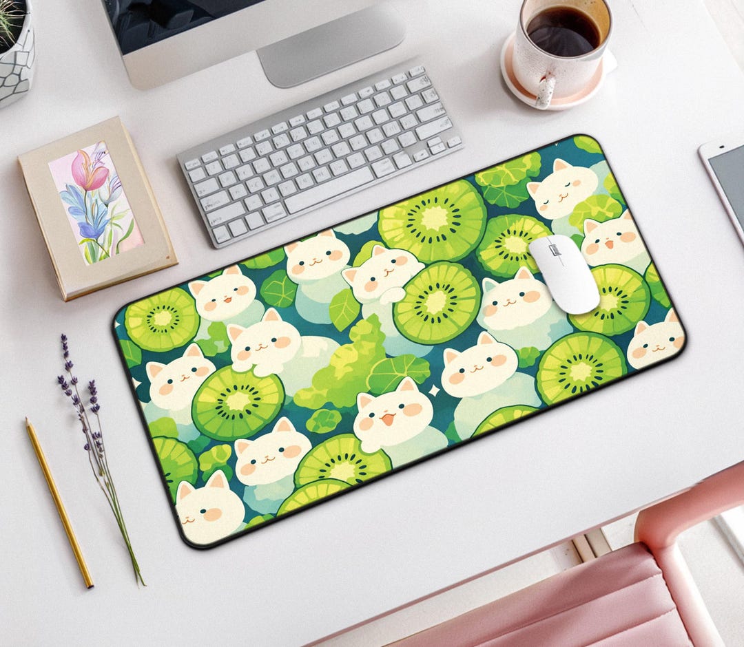 Kawaii Kiwi Cats Desk Mat, Cute Large Mouse Pad for Desk Decor & Gaming ...