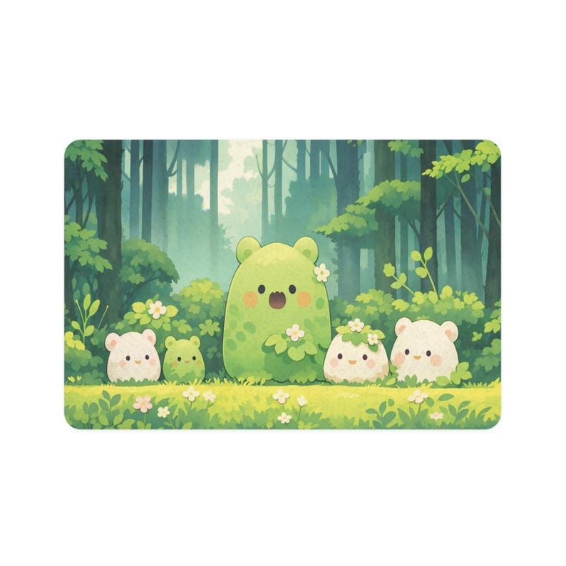 Kawaii Pet Feeding Mat 12"x18", Forest Theme Pet Food Mat, Cute Pet Bowl Mat, Green Non Slip Pet Mat, Pet Lover Gifts, Cat & Dog Supplies image 6