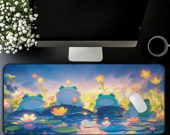 かわいいアニメデスクマット：緑の池のマウスパッド - 大型ゲーミング