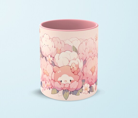 Kawaii Peony Flowers Pastel Mug, Cute Mug Aesthetic, Cute Pastel Mug, Kawaii Mug, Pastel Mug Gift for Birthday, Baby Shower, Anniversary