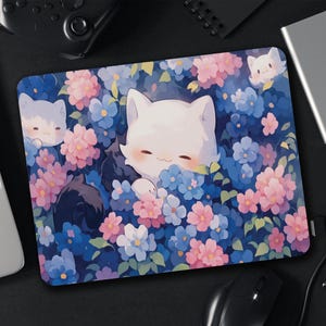 Kawaii Katzen-Mausunterlage, niedliche kleine Blumenmausmatte für Arbeit oder Spielen, ästhetische Schreibtischdekoration, rutschfeste kleine Mausunterlage für Katzenliebhaber