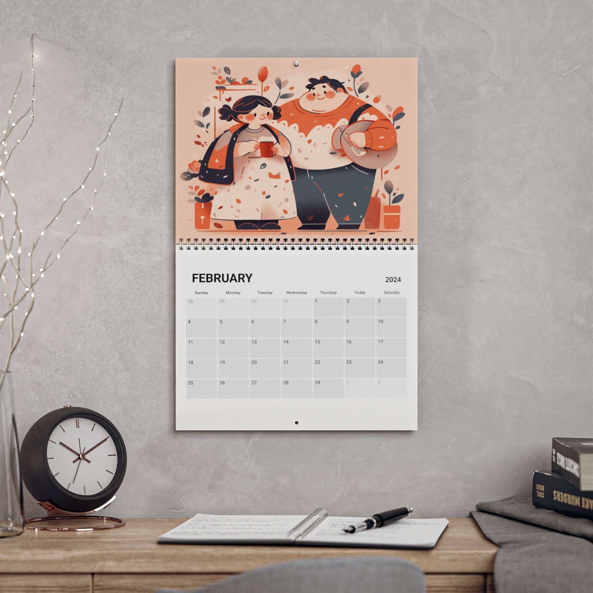 Kawaii Chubby Couple Calendar 2024 Kawaii Calendar 2024 Cute Wall ...