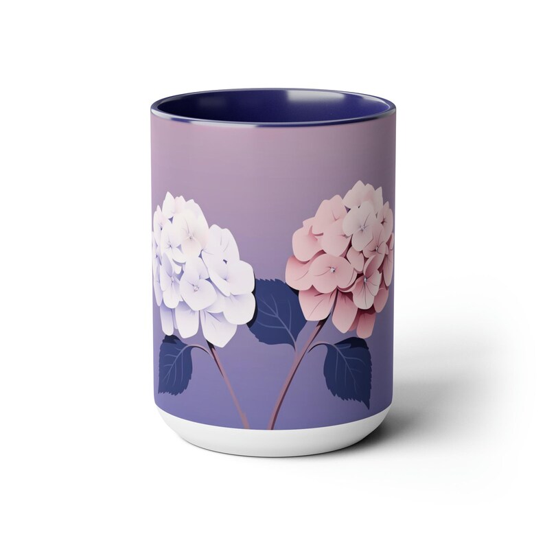 アジサイの花が咲く美しいマグカップ、セラミックコーヒーカップ15オンス、かわいいマグカップ、パテルフローラルマグカップ、誕生日や記念日のギフト 画像 2