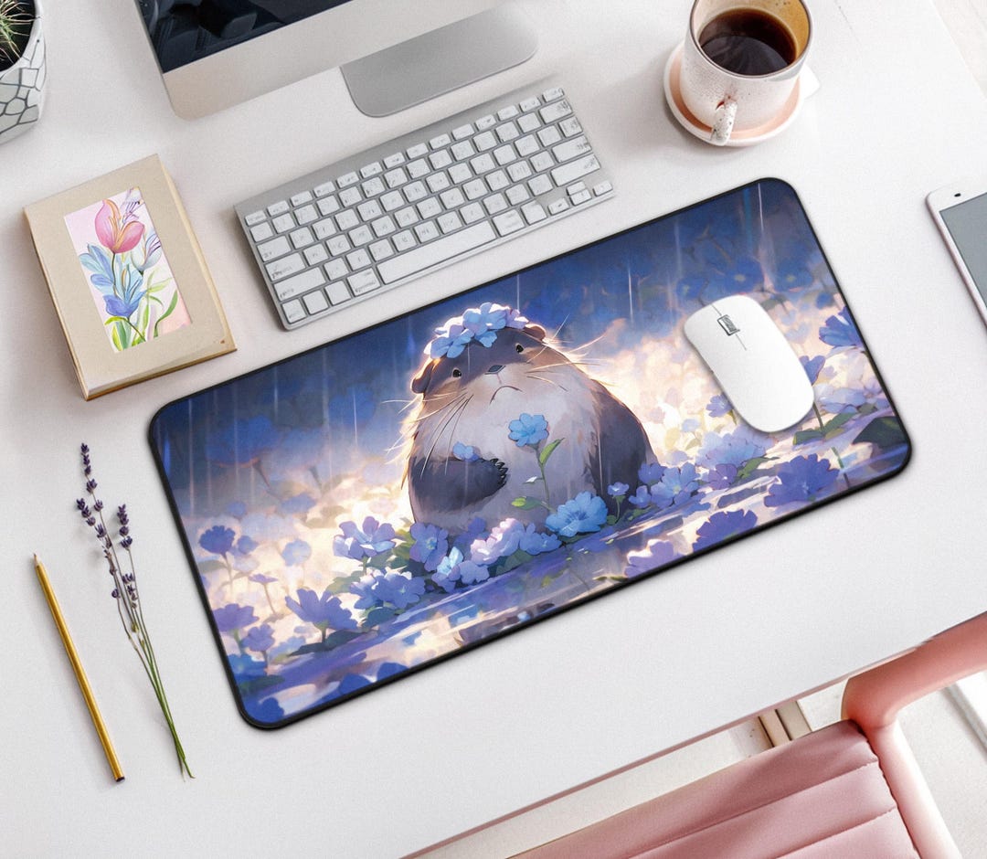 Kawaii Animal & Rain Desk Mat, Cute Large Mouse Pad, Anime Desk Mat ...