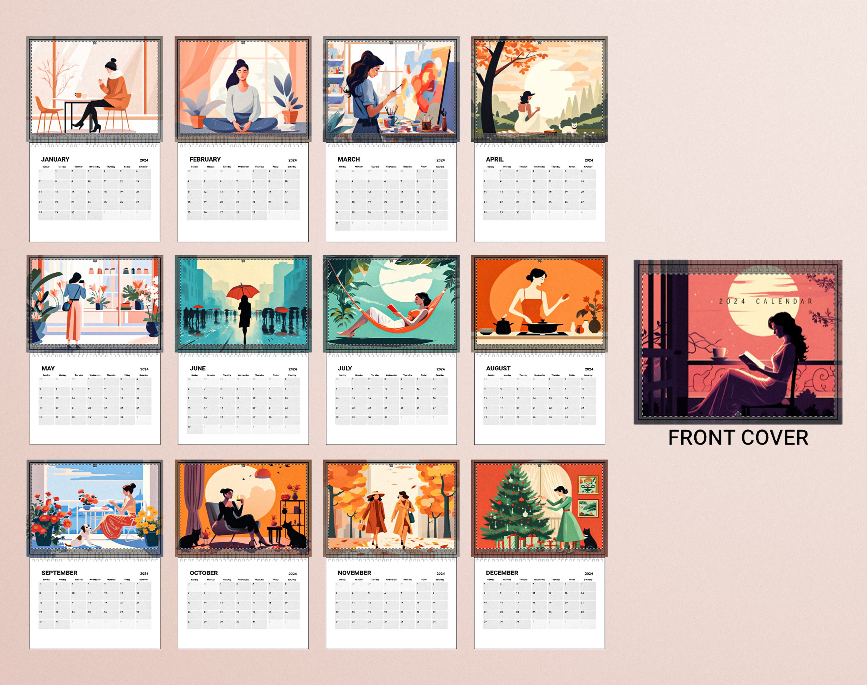 Aesthetic Woman Living Alone Calendar 2024 sold by Kit Fisto SKU