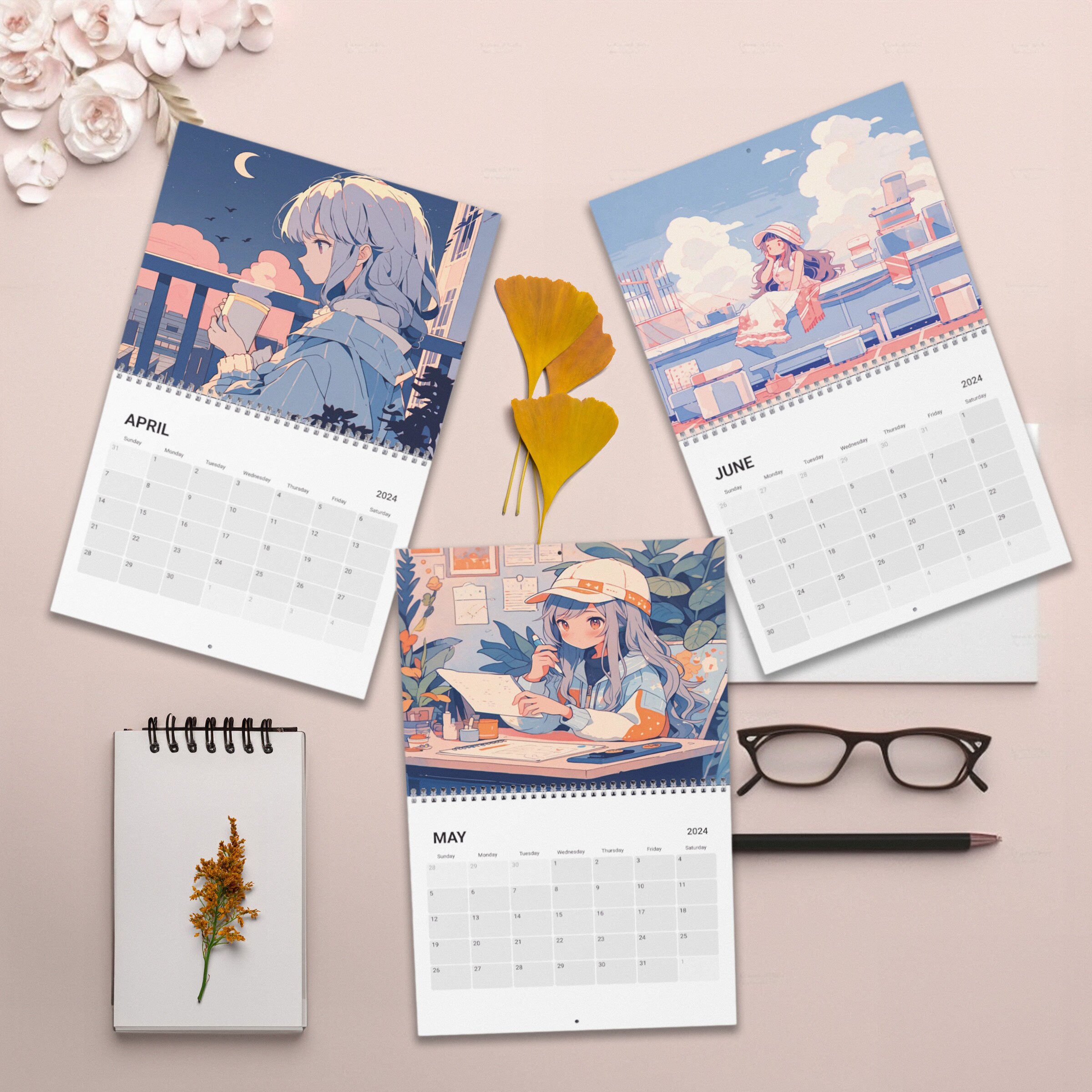 Kawaii Anime Girl 2024 Calendar, Anime Decor