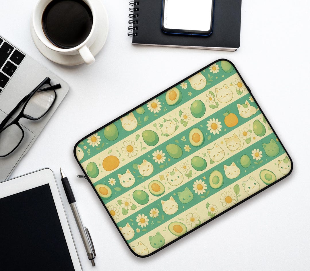 Kawaii Green Avocado Cats Laptop Sleeve 13
