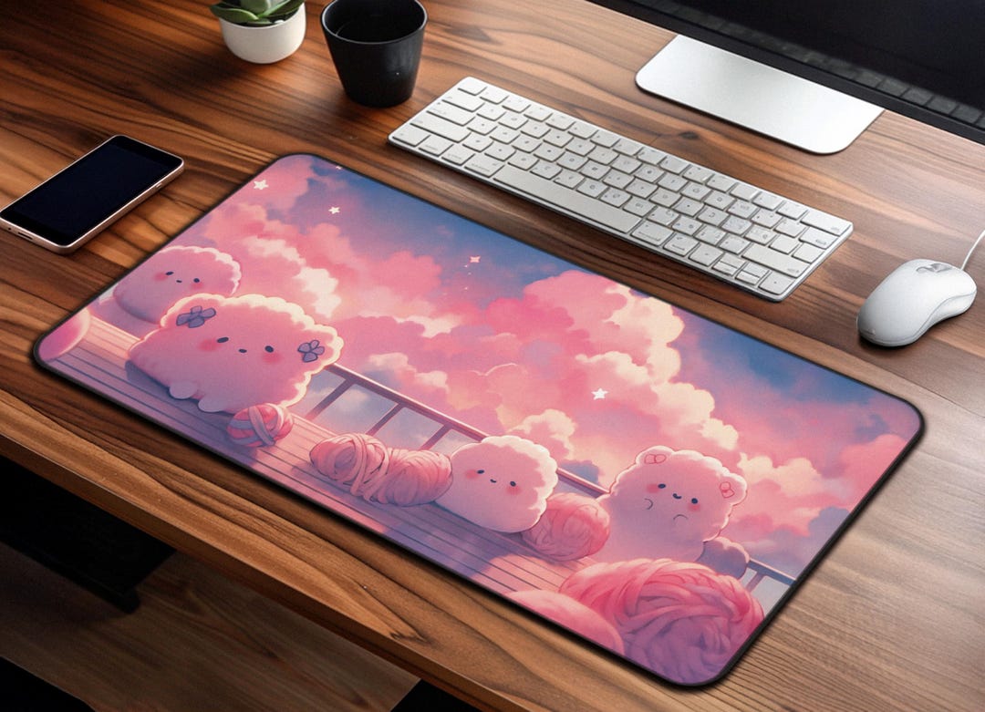 Kawaii Pink Clouds Desk Mat, Cute Large Mouse Pad, Kawaii Anime Desk ...